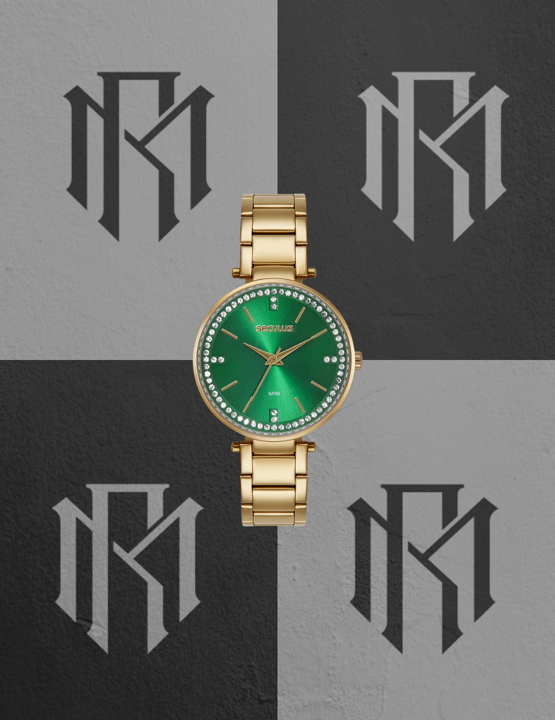 Relógio Seculus Verde com Cristais Visor Amplo 44307LPSVDS2