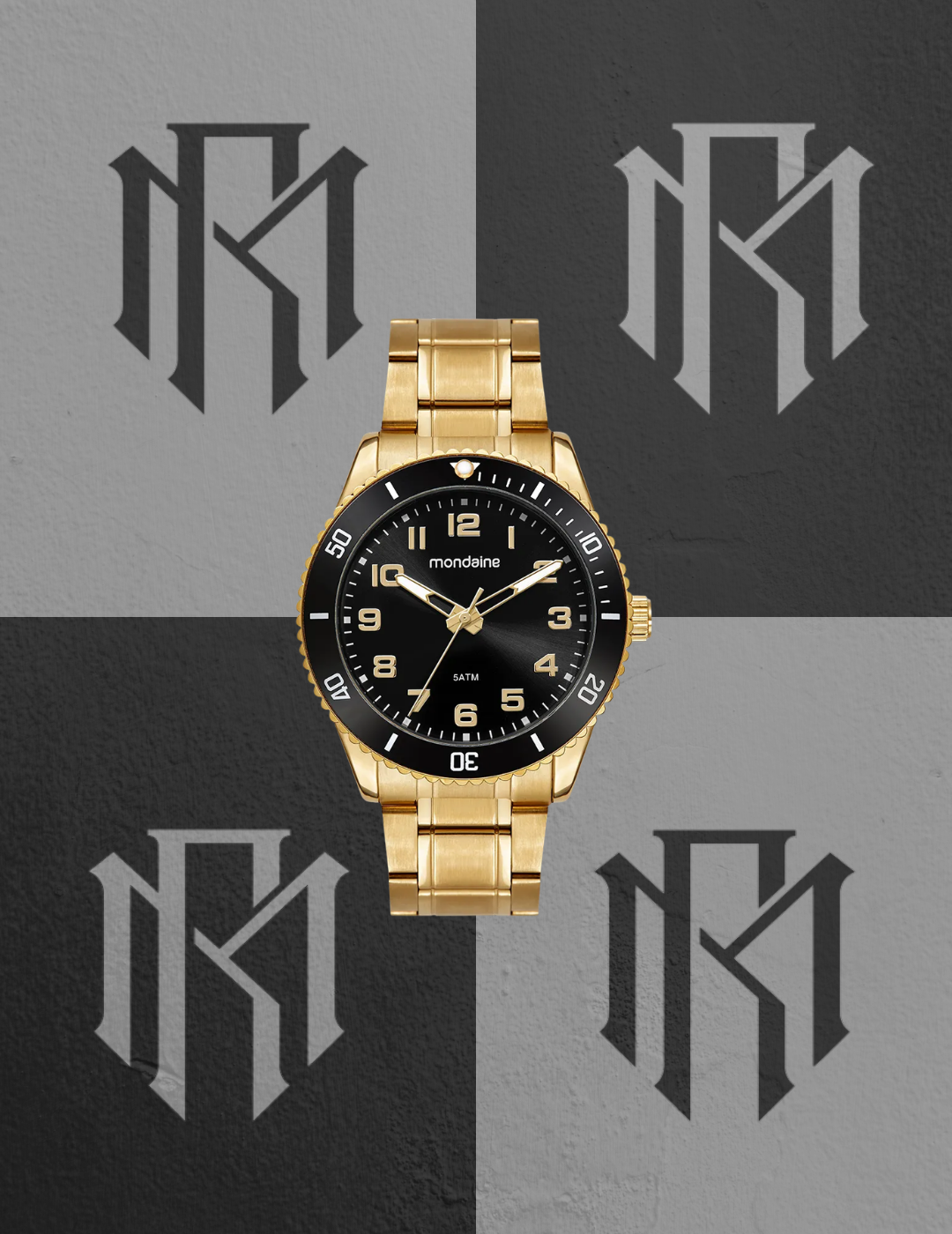 Relógio Mondaine 33025GPMVDE1 Masculino Luneta Rotativa Dourado 43mm 5ATM