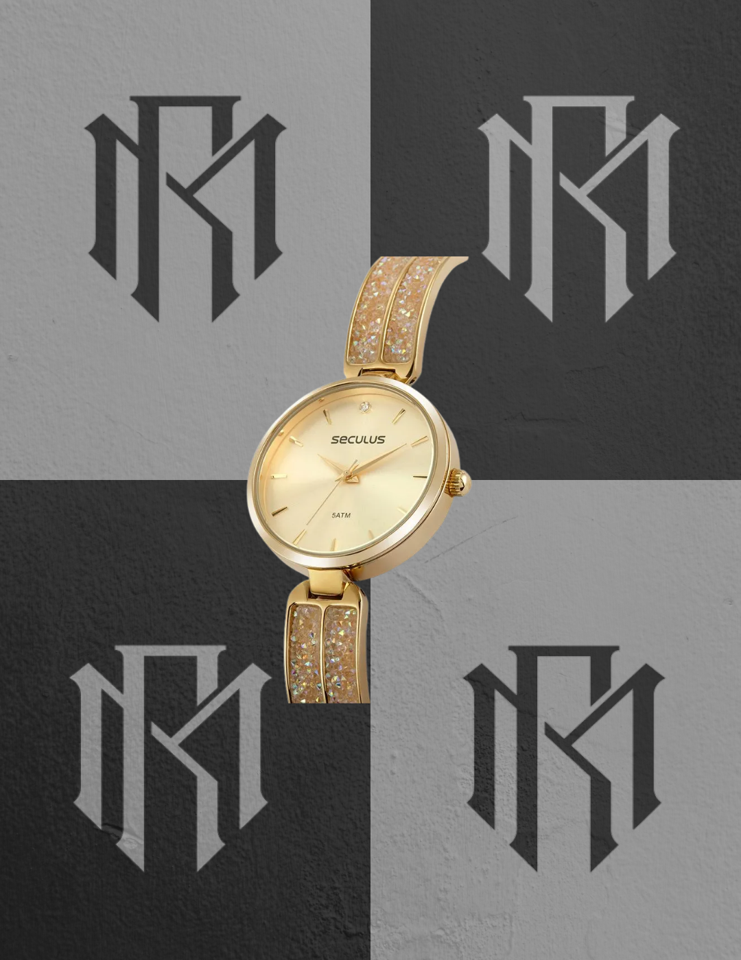 Relógio Seculus Feminino Clássico Dourado com Pedras 77136LPSVDB1