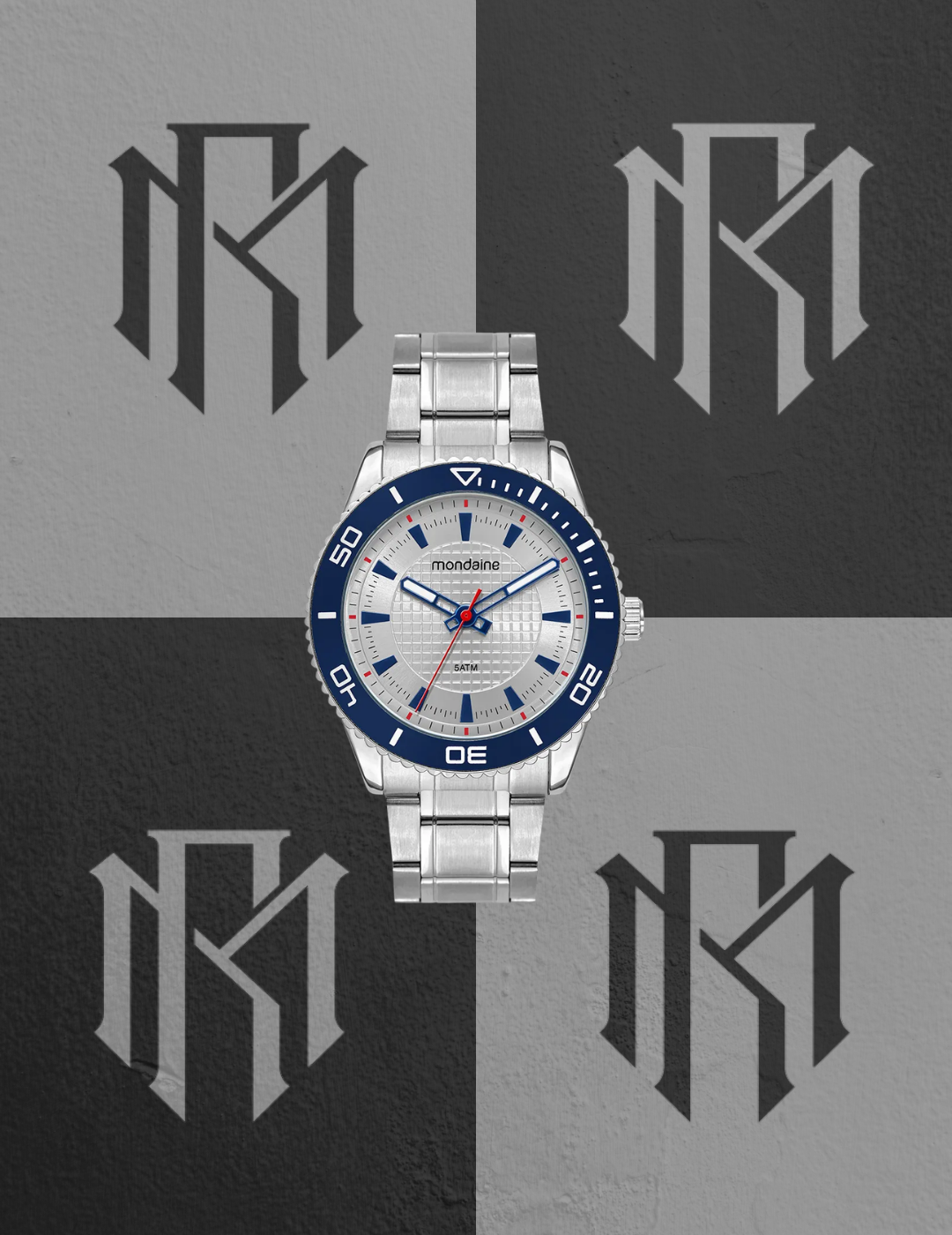 Relógio Mondaine Masculino Prata com Bisel Azul – Analógico