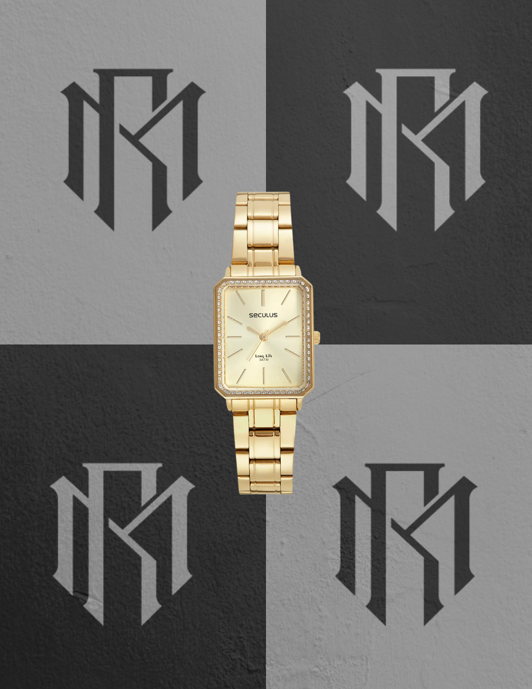 Relógio Seculus 44187LPSVDA1 Feminino Long Life Quadrado Dourado