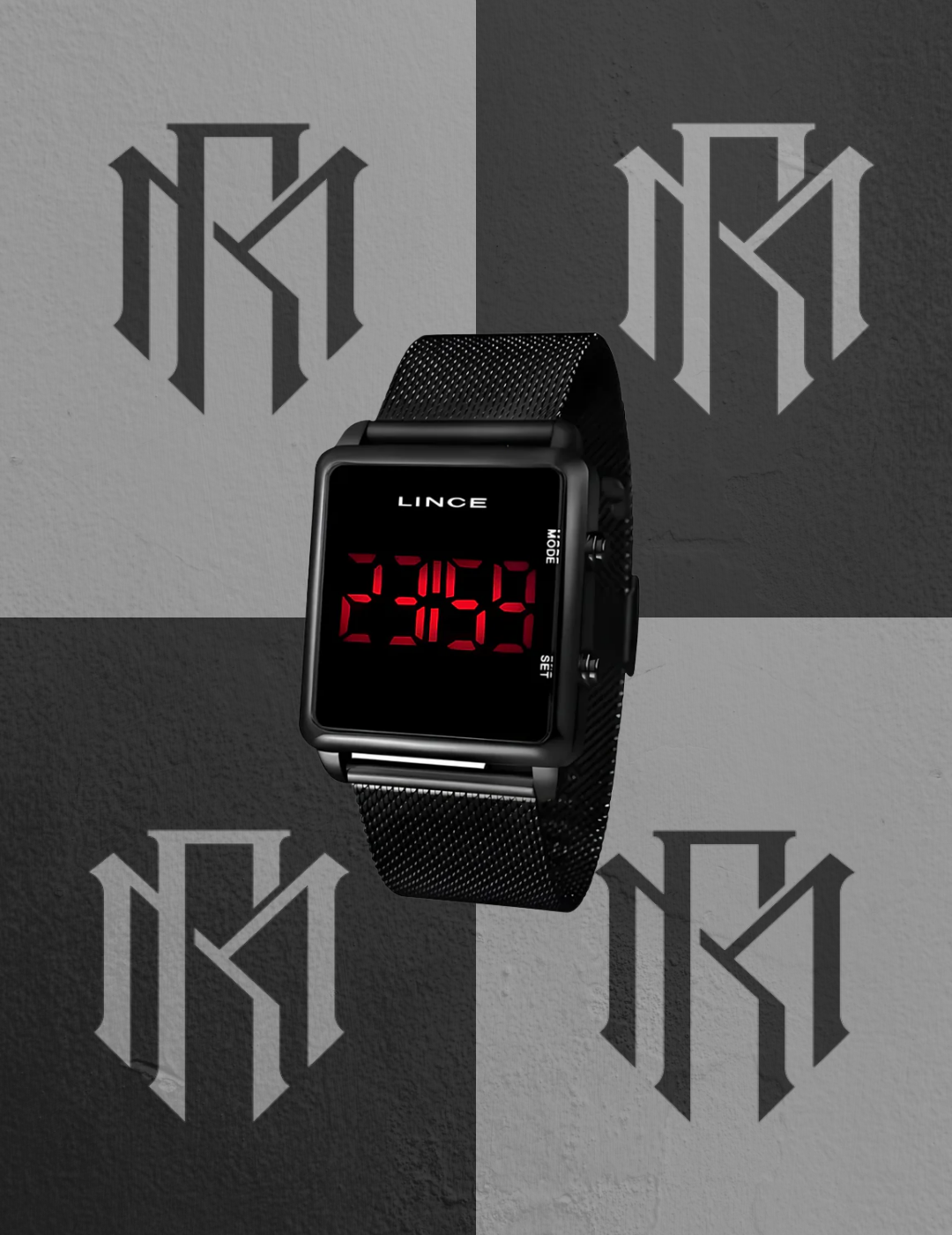 Relógio Lince Digital Preto Unissex LED Mesh