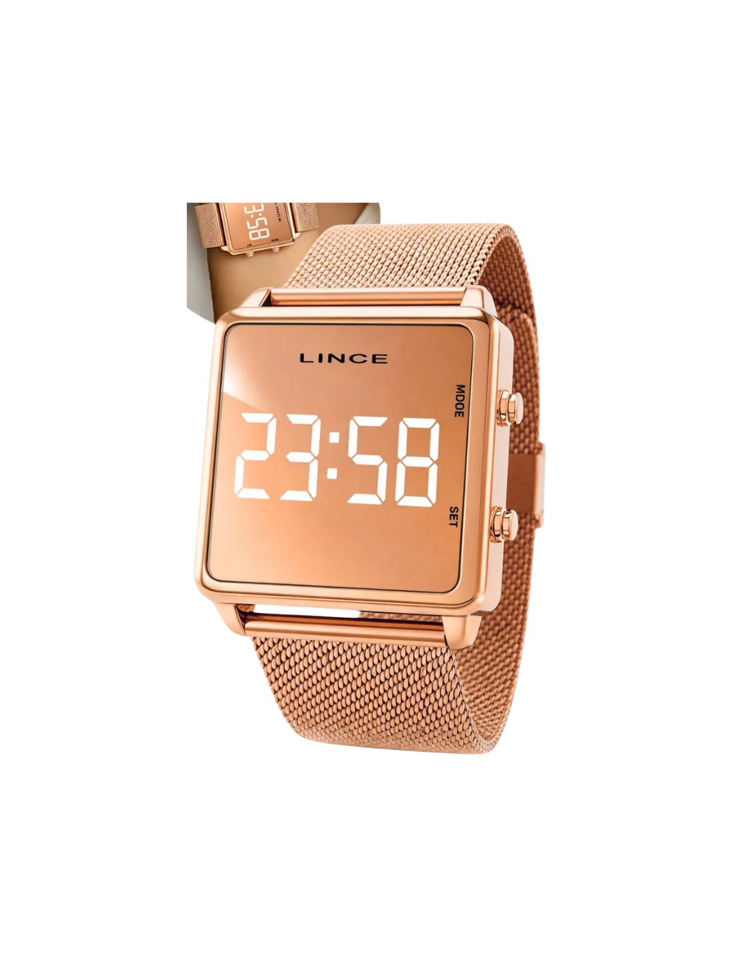 Relógio Lince Feminino Digital Rosê LED Branco