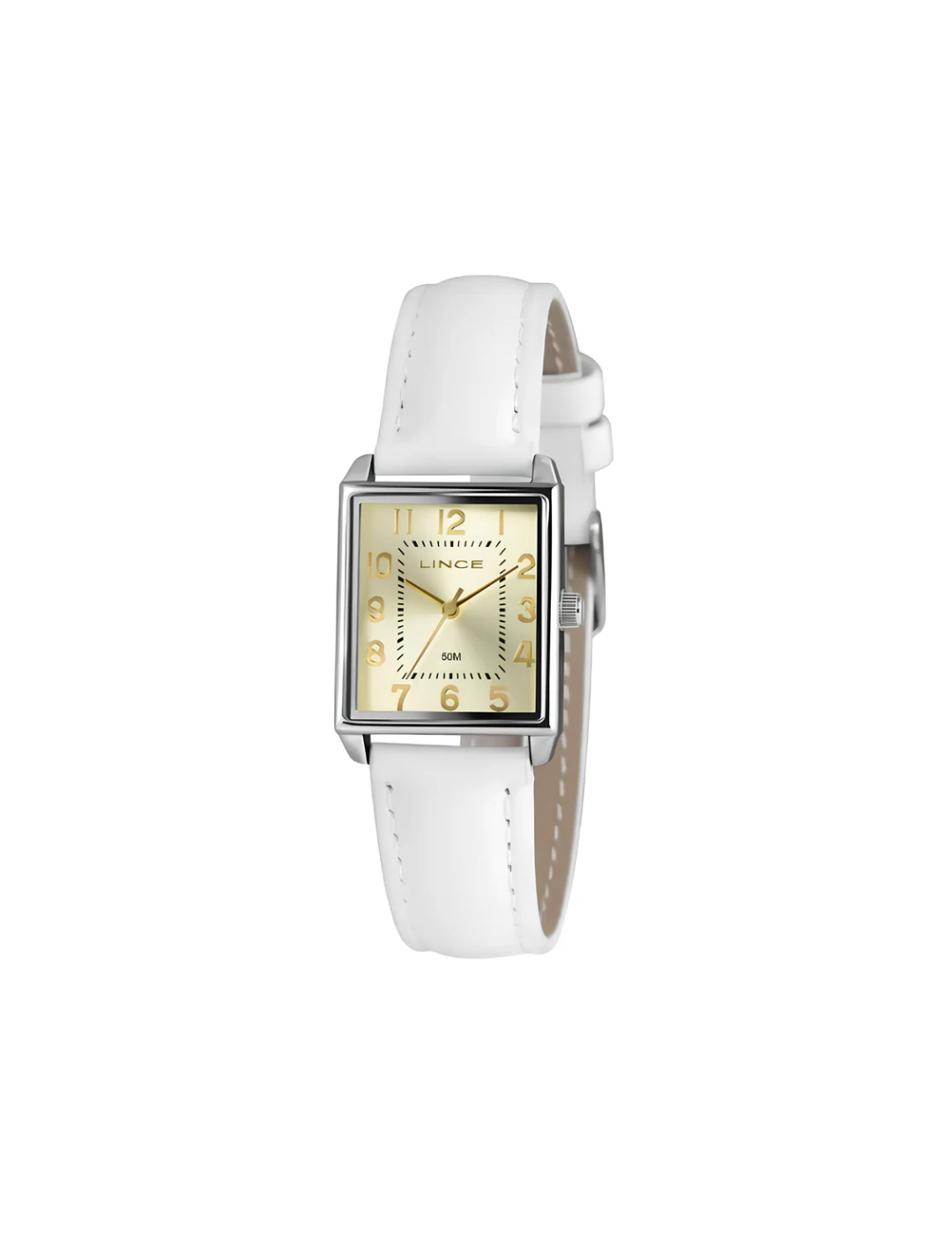 Relógio Lince Feminino Retangular Prata Pulseira Branca RM IMPORTS