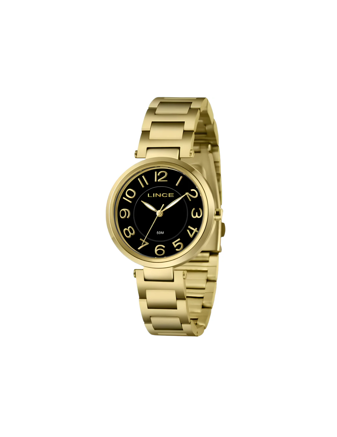 Relógio Lince Feminino Dourado Mostrador Preto Analógico