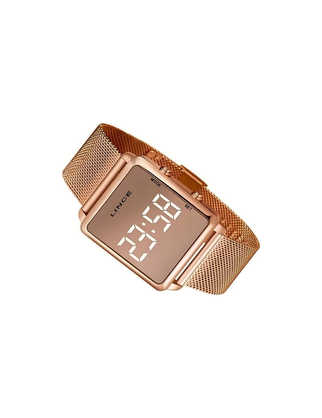 Relógio Lince Feminino Digital Rosê LED Branco