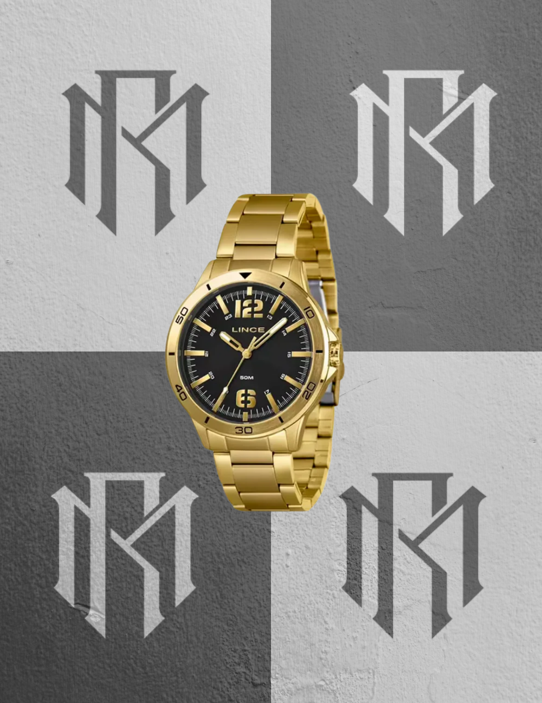 Relógio Lince MRGM011L46 P2KX Dourado Preto 46mm 50m