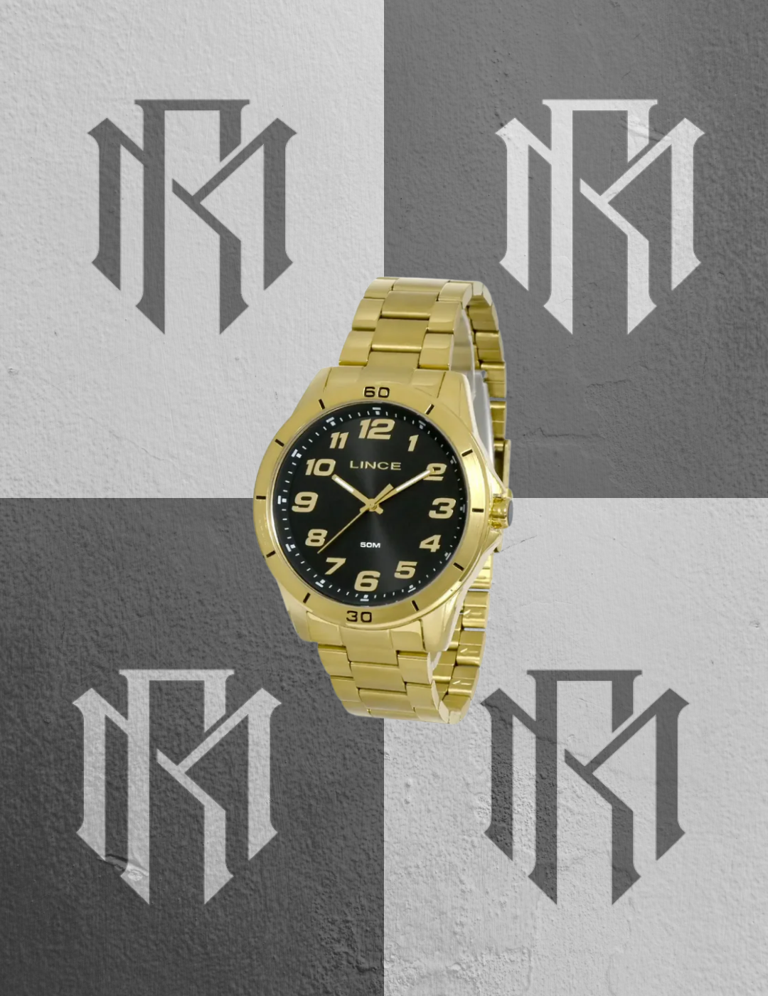 Relógio Lince MRGM003L46 Dourado Preto Numerado 50m