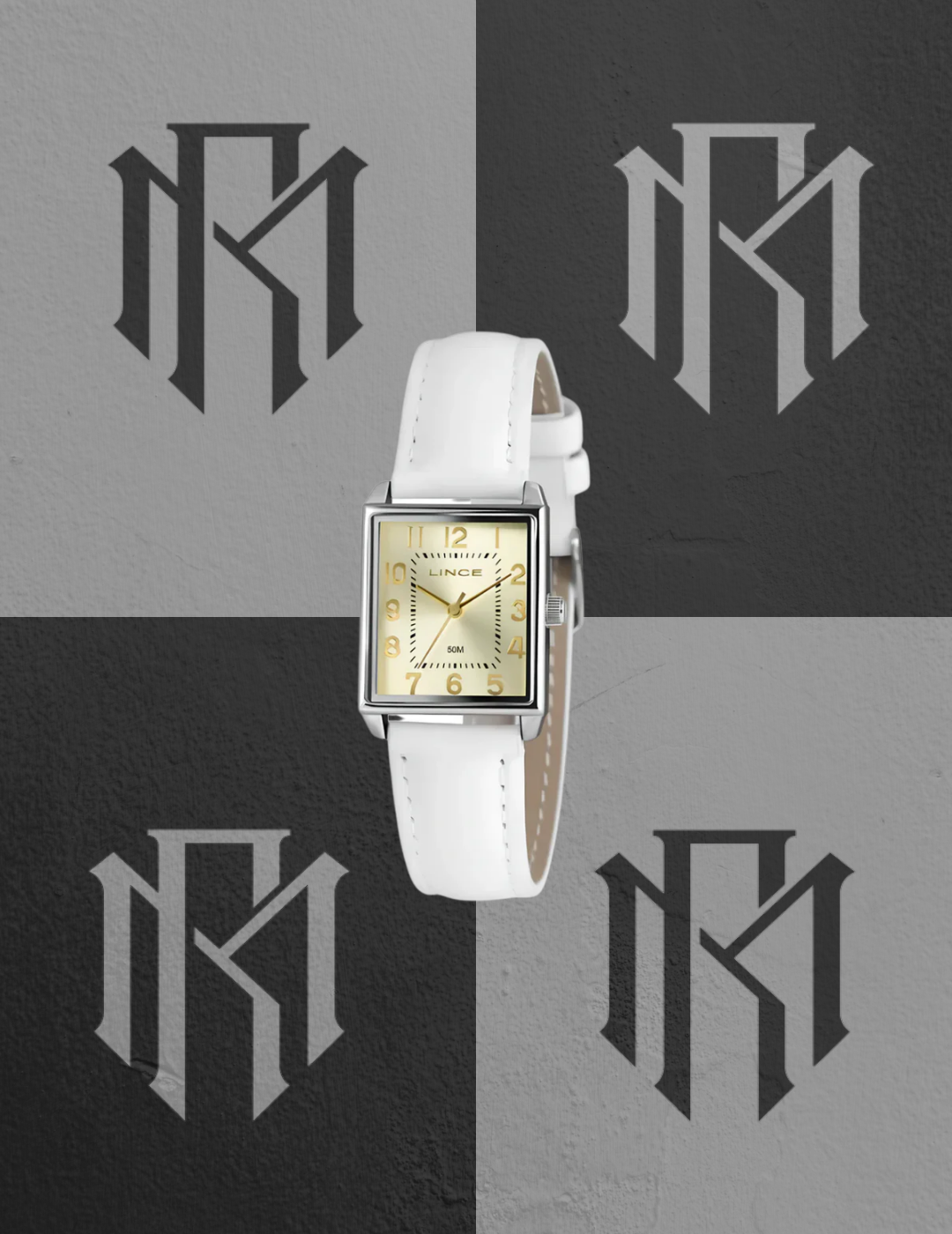 Relógio Lince Feminino Retangular Prata Pulseira Branca