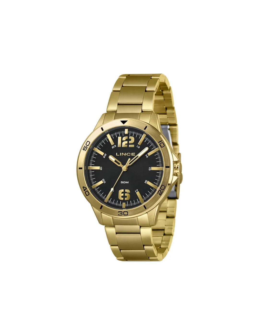 Relógio Lince Masculino Dourado Mostrador Preto – 50M